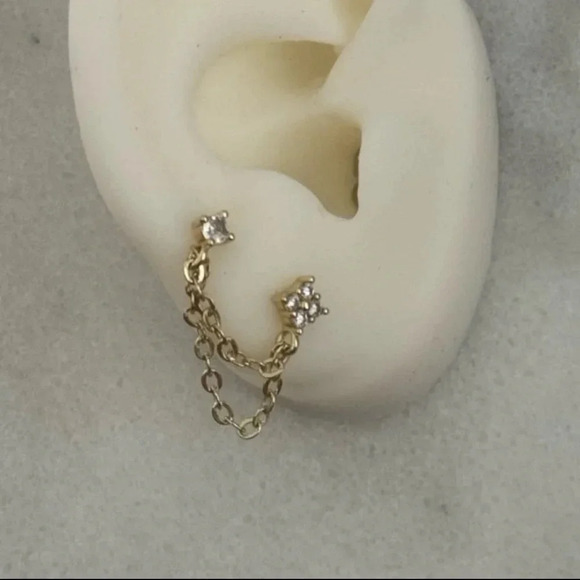 Modest Lu Jewelry - Gold Flower Crystal Double Chain Huggie Earrings 

Brand New